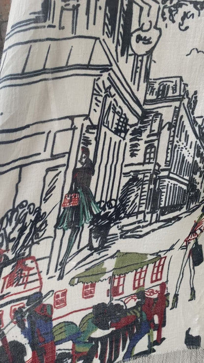 Black and White City Print Wool/Silk Scarf