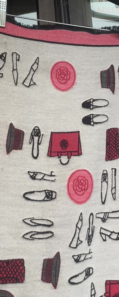 Reversible Black and Pink Fashion Print Scarf
