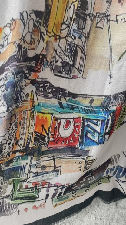 New York City Scape Wool/Silk Printed Scarf