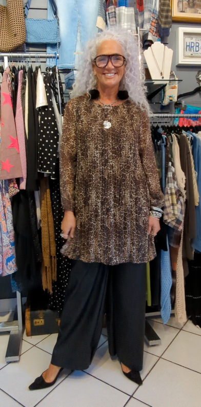 Pleated Long Sleeve animal print dress