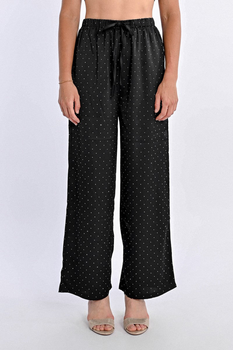 Black Rhinestone Wide Leg Pants