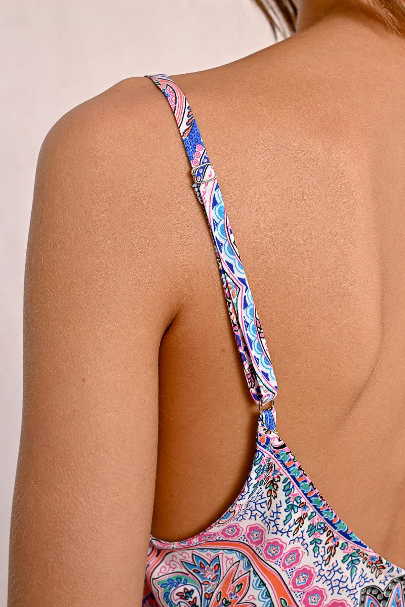 Paisley Spaghetti Strap Ruffle Tank