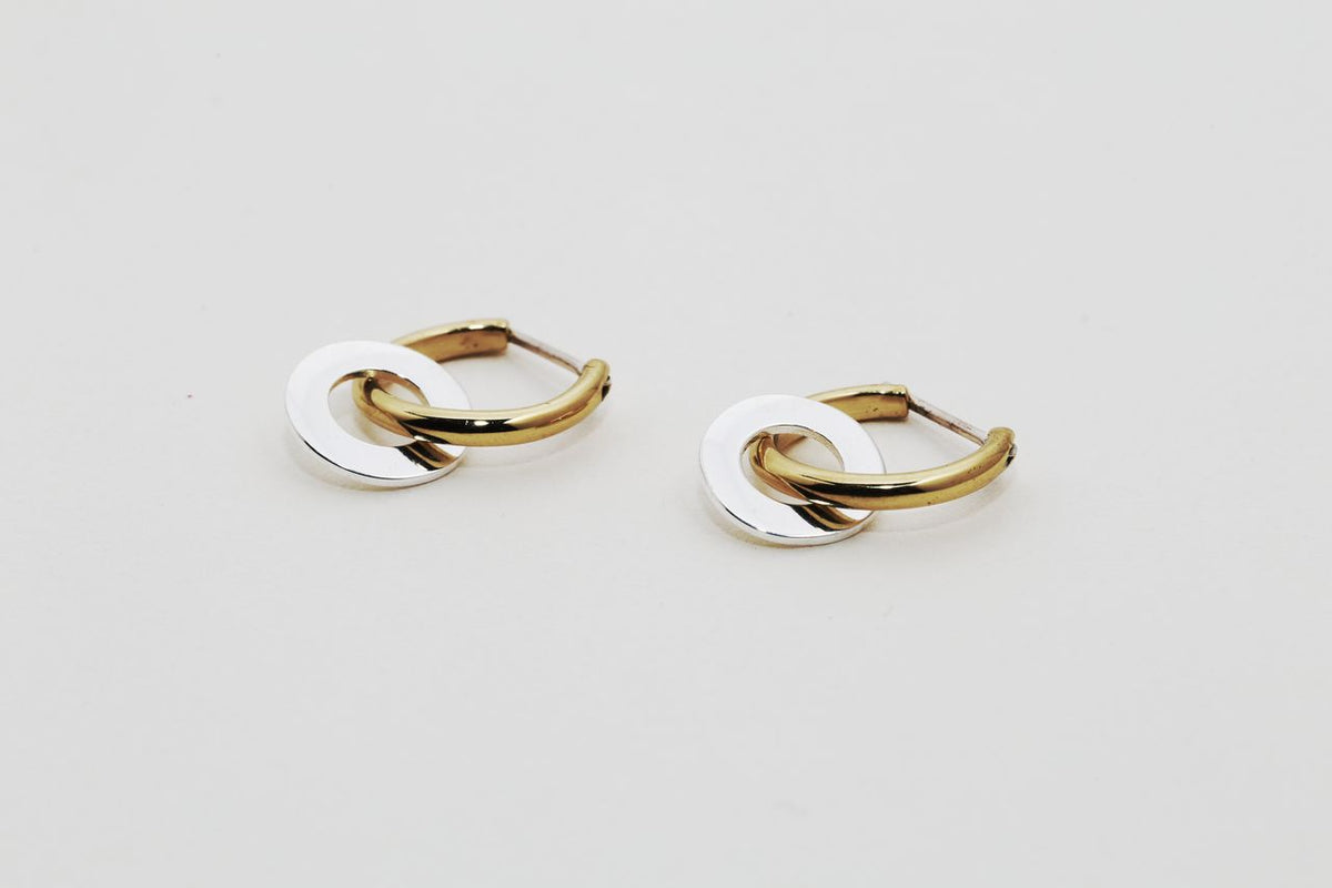 Double Oval Drop Hoop Earrings - GOLD & SILVER