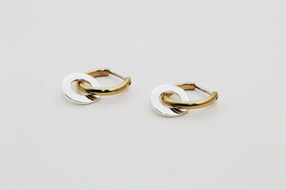 Double Oval Drop Hoop Earrings - GOLD & SILVER