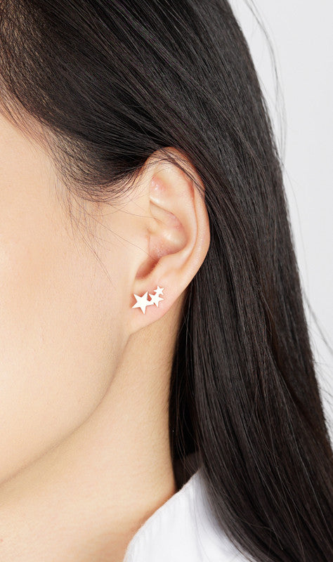 Small silver stud earrings- 3 star