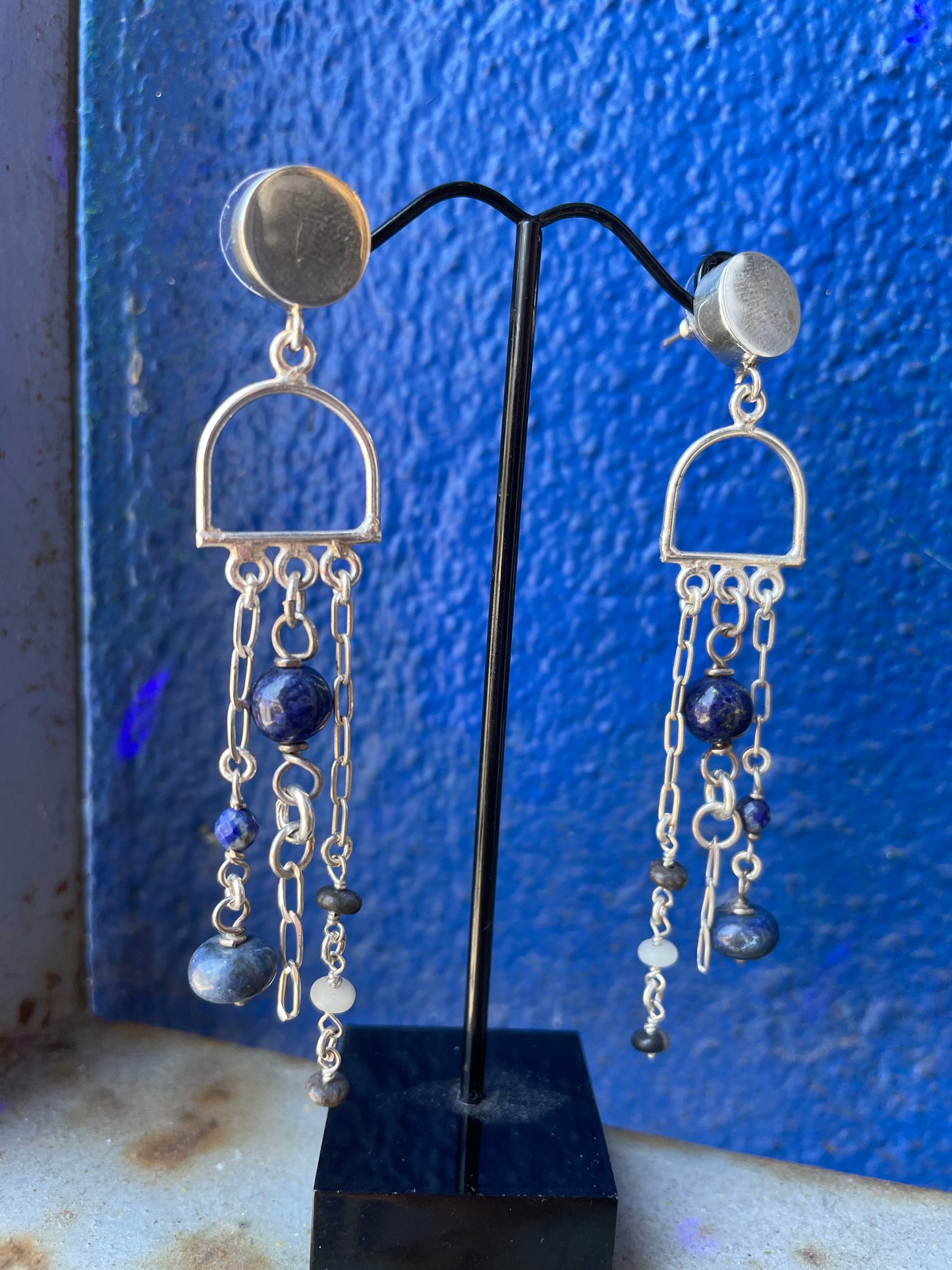 Sterling Silver 3"chandelier Earrings with lapis  lazuli- Exclusively made for the shop