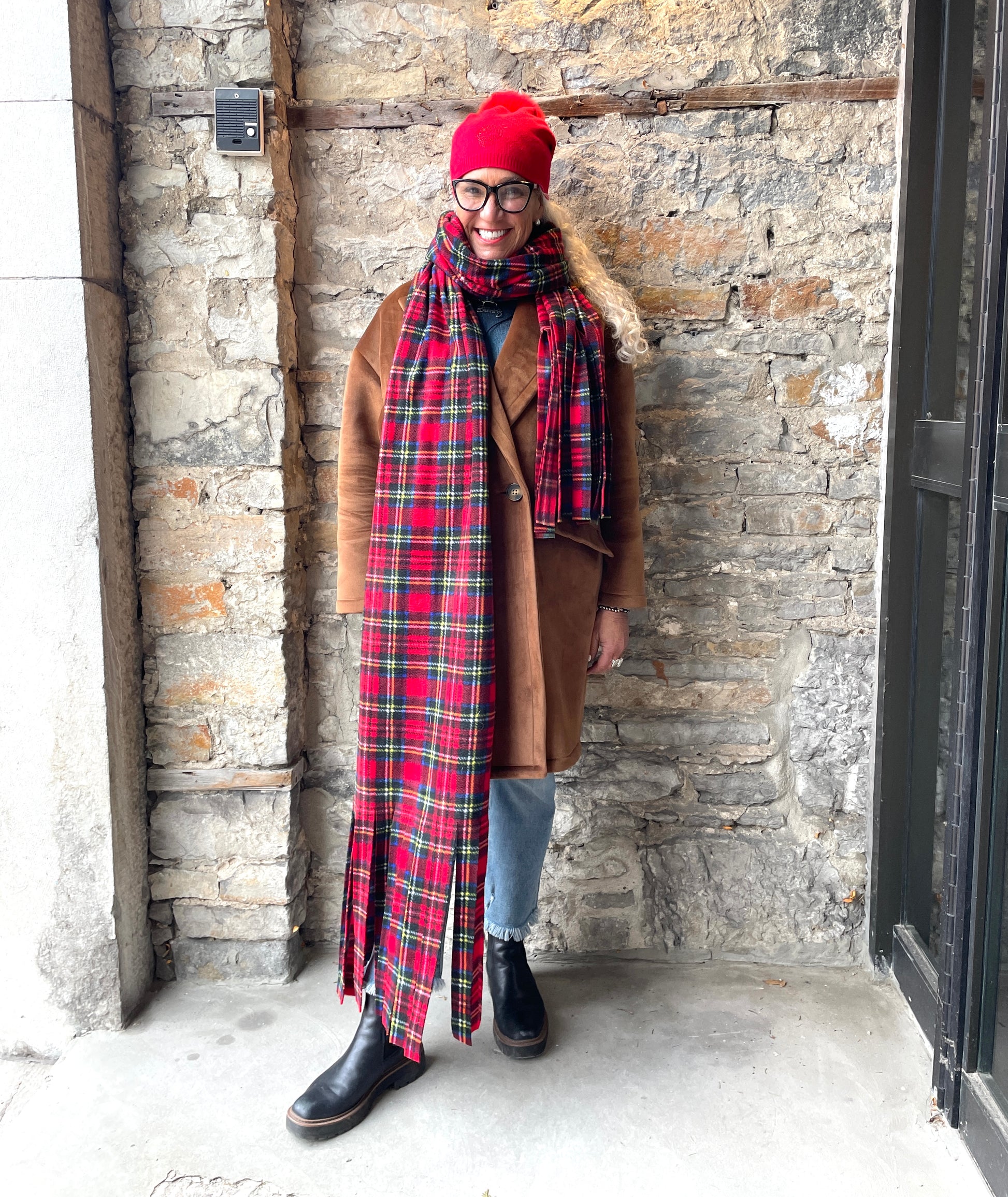 Unisex Plaid LONG scarf with fringes made in Ottawa