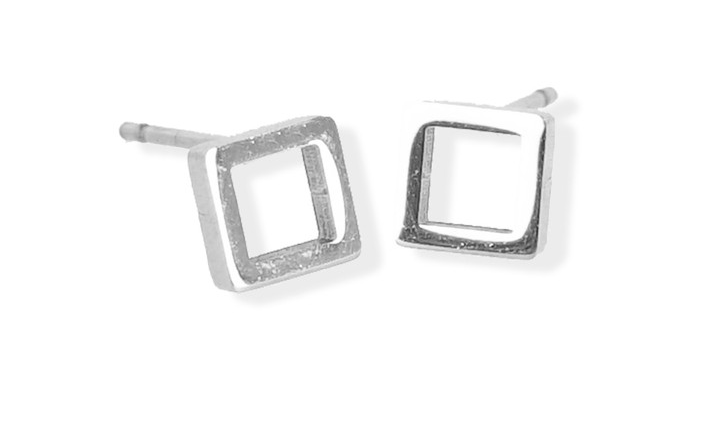 Small Stud Silver Earring - Open Square