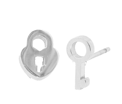 Small stud silver earrings - lock and key