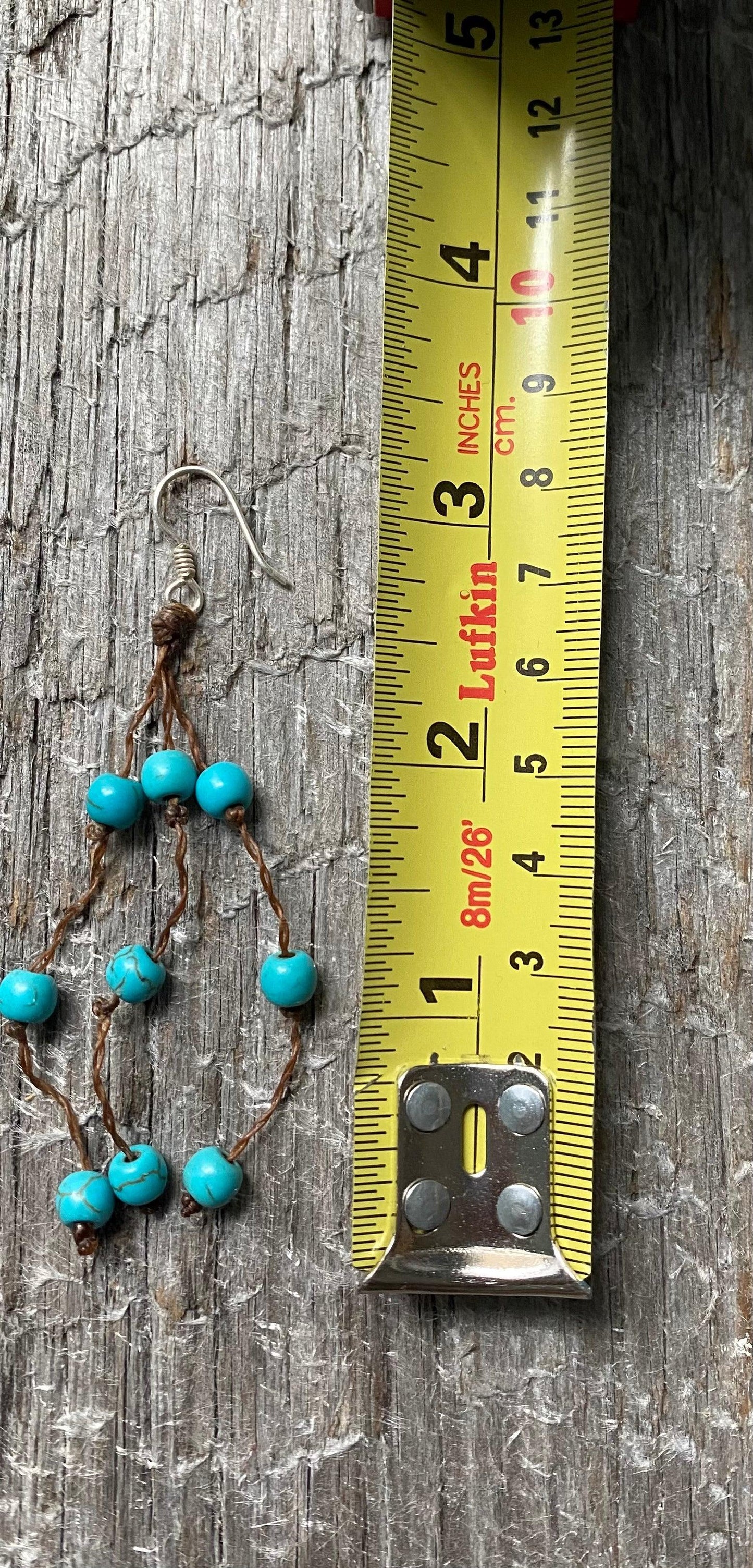 Earrings turquoise beads and tan leather with sterling silver hooks - STUNNING!
